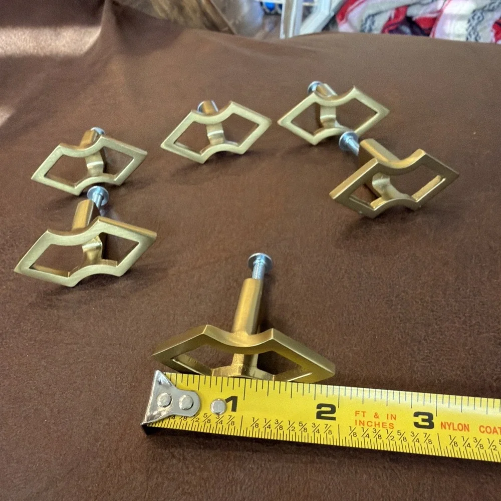 Vintage Set of 6‎ Solid Brass Geometric Cabinet Drawer Pulls MCM